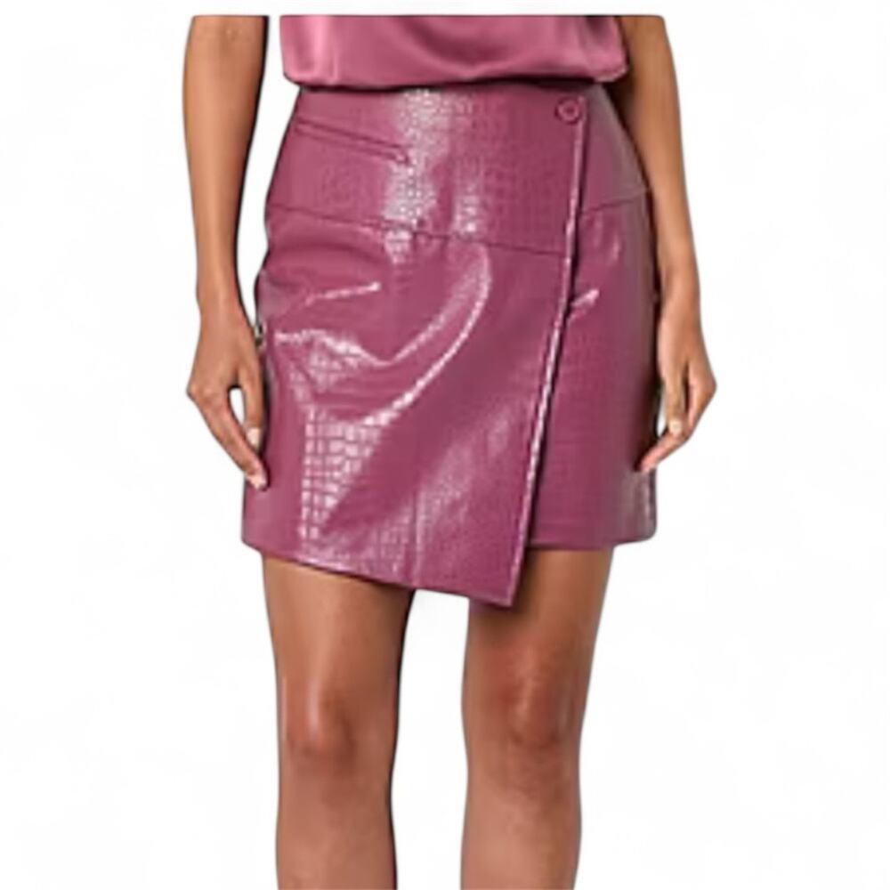 Worthington Womens Mid Rise Wrap Skirt Faux Croc Leather Women’s Size 14 Plum